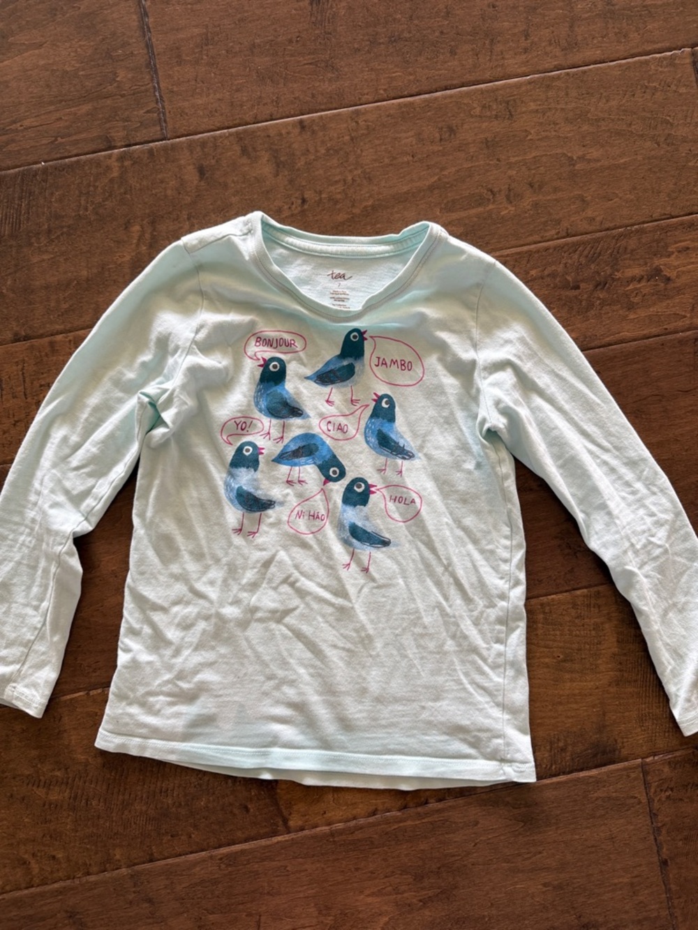 Tea Collection Mint Long-Sleeve Tee with Blue Bird Graphics